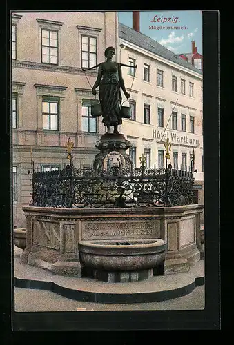 AK Leipzig, Hotel Wartburg und Mägdebrunnen