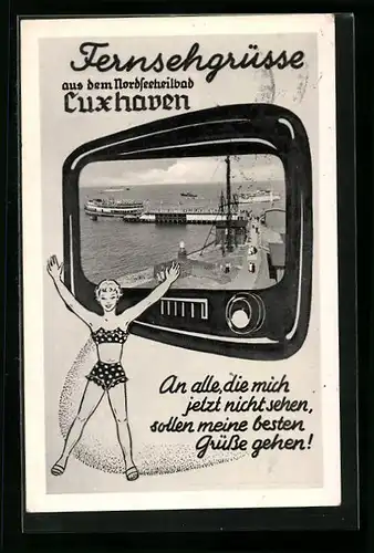 AK Cuxhaven, Nordseeheilbad, Hafen im Fernseher