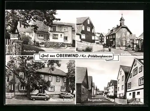 AK Oberwind Kreis Hildburghausen, Poststelle, Rathaus, Gasthaus Bartsch, Bergstrasse