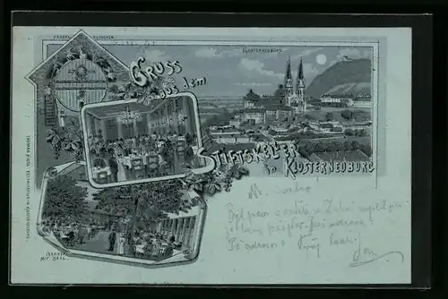 Lithographie Klosterneuburg, Stiftskeller mit Innenansichten