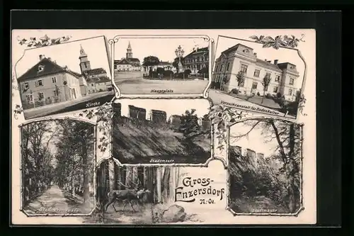 AK Gross-Enzersdorf, Versuchsanstalt f. Bodenkultur, Kirche und Stadtmauer