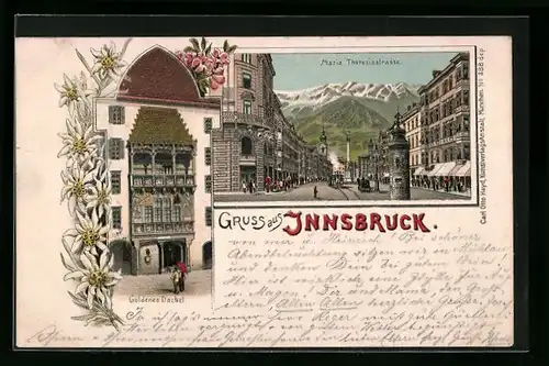 Lithographie Innsbruck, Goldenes Dachel, Maria Theresiastrasse
