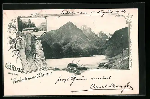 AK St. Martin bei Lofer, Eingang zur Vorderkaser-Klamm, Almhütte, Schuttgebirge