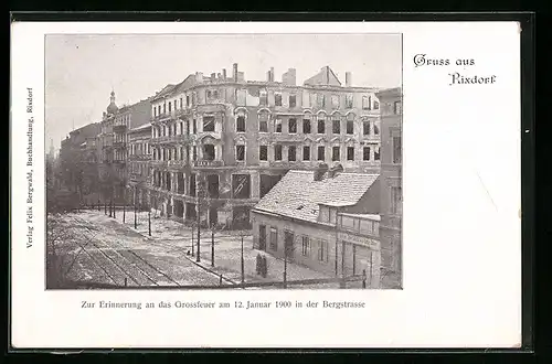 AK Rixdorf, Grossfeuer am 12. Januar 1900 in der Bergstrasse
