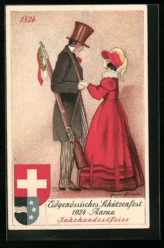 Künstler-AK Aarau, Eidgenössisches Schützenfest 1924 Jahrhundertfeier, Wappen