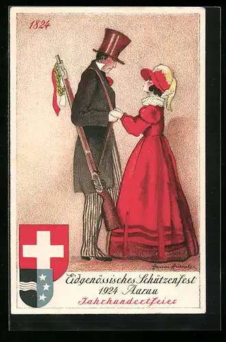 Künstler-AK Aarau, Eidgenössisches Schützenfest 1924 Jahrhundertfeier, Wappen