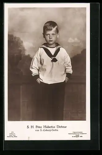 AK S.H. Prinz Hubertus Dietmar von Sachsen-Coburg-Gotha im Matrosenanzug