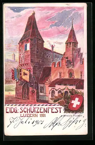 AK Luzern, Bannerturm, Kleine Restauration, Eidg. Schützenfest 1901, Schützenverein