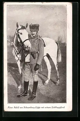 AK Fürst Adolf von Schaumburg-Lippe mit seinem Lieblingspferd