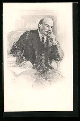 Künstler-AK Portrait Wladimir Iljitsch Lenin am Schreibtisch