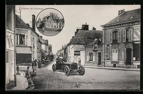 AK Connerré, Circuit de la Sarthe 1906, Virage tres brusque dans Connerré, Autorennen