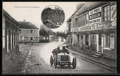 AK St-Mars-la-Briere, Circuit de la Sarthe 1906, Autorennen, Chateau