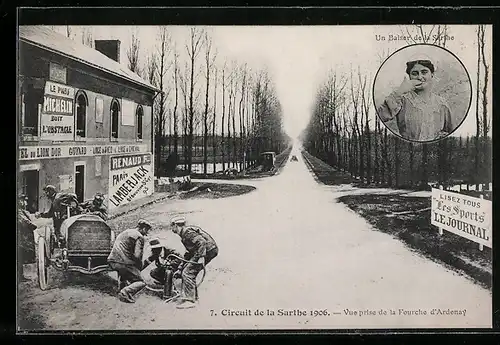 AK Ardenay, Autorennen Circuit de la Sarthe 1906, Vue prise de la Fourche d`Ardenay