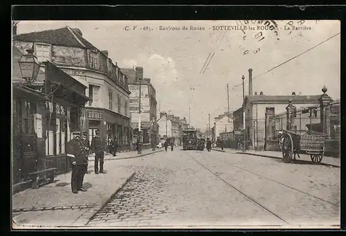 AK Sotteville-les-Rouen, la Barriére et Tramway, Strassenbahn
