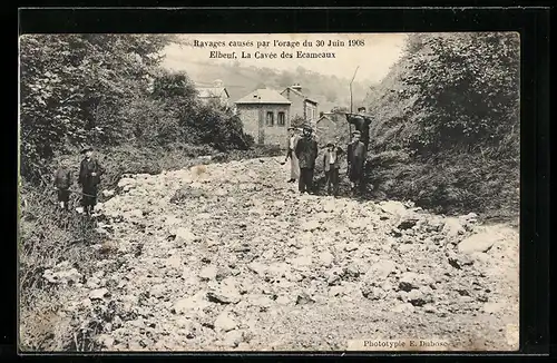 AK Elbeuf, La Cavee des Ecameaux, Ravages causes par-l`orage du 30 Juin 1908, Unwetter