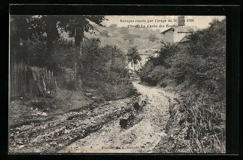 AK Elbeuf, Unwetter vom 30.06.1908, La Cavée des Ecameaux