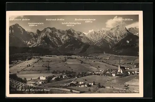AK Alm bei Saalfelden, Gesamtansicht mit Steinernem Meer