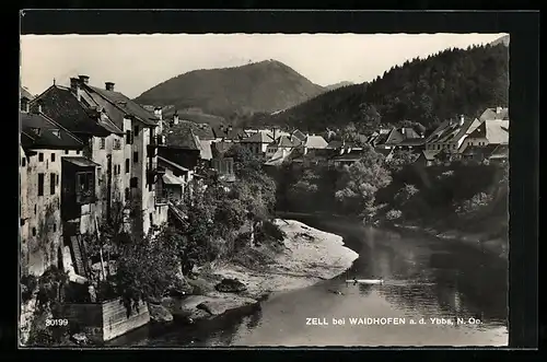 AK Zell bei Waidhofen /Ybbs, Flusspartie mit Berg