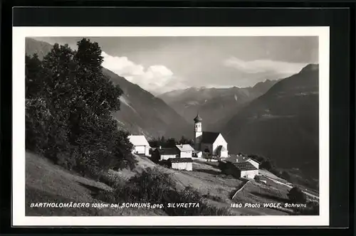 AK Bartholomäberg bei Schruns, Ortsansicht gegen Silvretta
