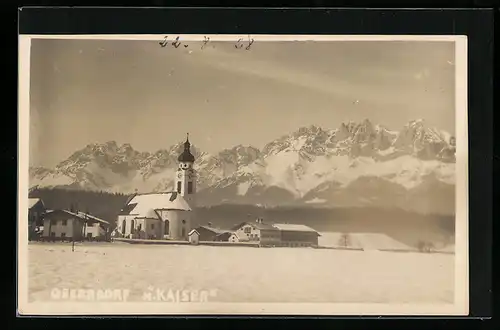 Passepartout-AK Oberndorf, Ortspanorama im Winter