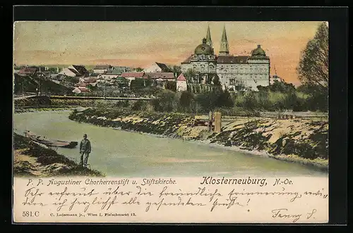 AK Klosterneuburg, Ortsansicht mit Stift und Stiftskirche