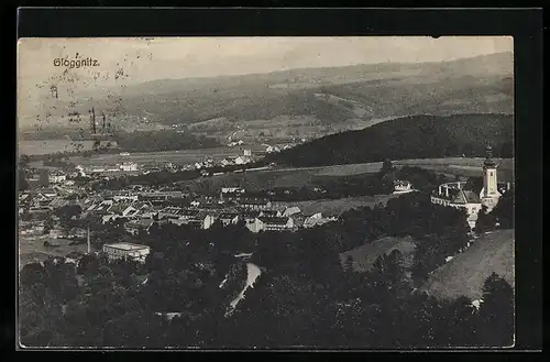 AK Gloggnitz, Gesamtansicht mit Umgebung aus der Vogelschau