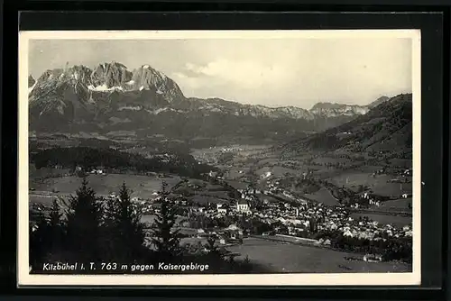 AK Kitzbühel i. T., Teilansicht gegen Kaisergebirge