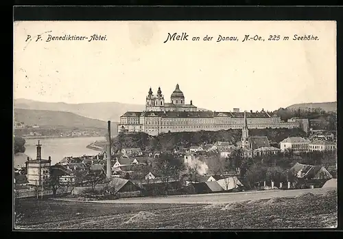 AK Melk a. d. Donau, Ortsansicht mit Benediktiner-Abtei
