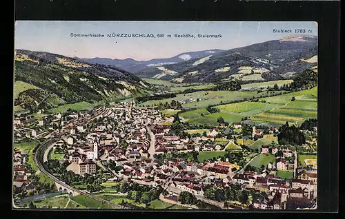 AK Mürzzuschlag, Totalansicht aus der Vogelschau