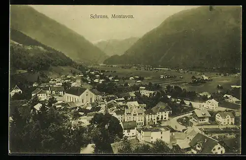 AK Schruns, Totalansicht des Ortes im Talgrund