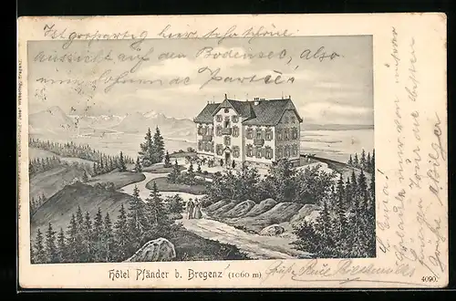 Künstler-AK Bregenz, Hotel Pfänder mit Weitblick
