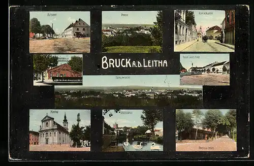 AK Bruck a. d. Leitha, Hauptwache im Barackenlager, Partie im Lager, Schlossidylle