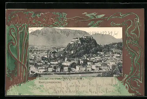 Passepartout-AK Salzburg, Totalansicht vom Kapuzinerberg aus