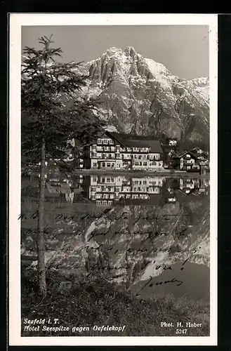 AK Seefeld i. T., Hotel Seespitze gegen Oefelekopf