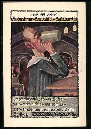 Künstler-AK Salzburg, Gast im Augustiner-Bräustübl, Gasthaus