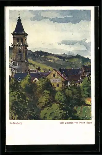 Künstler-AK Judenburg, Teilansicht mit Kirchturm