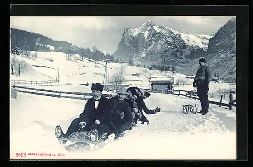 AK Männer auf einem Schlitten in winterlicher Landschaft