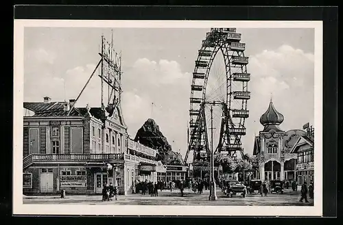 AK Wiener Prater, Riesenrad und Hochschaubahn