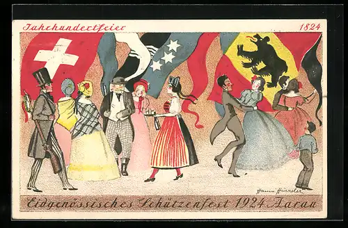 Künstler-AK Aarau, Eidgnössisches Schützenfest u. Jahrhundertfeier 1924, Paare beim Tanz
