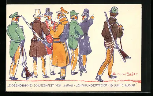 Künstler-AK Aarau, Eidgenössisches Schützenfest 1924, Schützen mit Gewehren