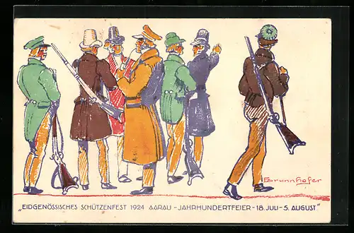 Künstler-AK Aarau, Eidgenössisches Schützenfest 1924, Schützen mit Gewehren