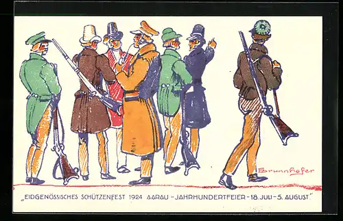 Künstler-AK Aarau, Eidgenössisches Schützenfest 1924, Schützen mit Gewehren