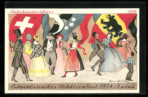 Künstler-AK Aarau, Eidgenössisches Schützenfest u. Jahrhundertfeier 1924, Paare beim Tanz