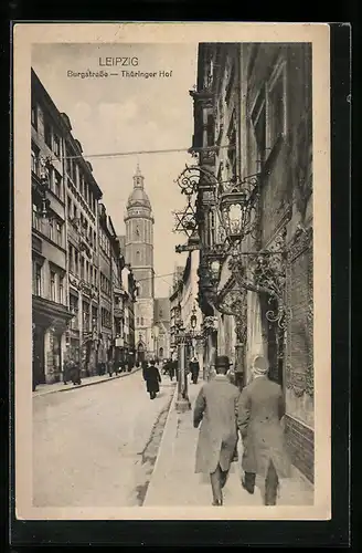 AK Leipzig, Burgstrasse mit Hotel Thüringer Hof