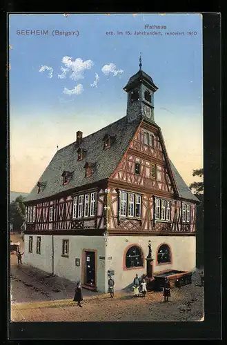 AK Seeheim /Bergstr., Rathaus mit Brunnen