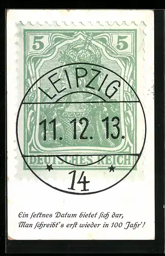 AK Leipzig, Briefmarke mit Stempel 11.12.13