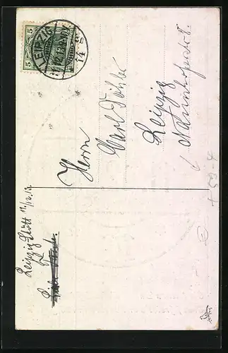 AK Leipzig, Briefmarke mit Stempel 11.12.13