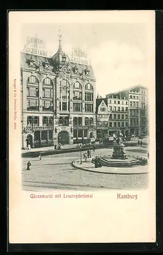 AK Hamburg-Neustadt, Gänsemarkt mit Lessingdenkmal