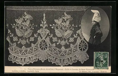 AK Point d`Alencon, École dentellière d`Argentan, Coiffe et Costume de Basse Normandie