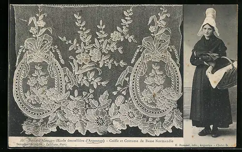 AK Point d`Alencon, Ecole dentellère d`Argentan, Coiffe et Costume de Basse Normandie, Klöppelware